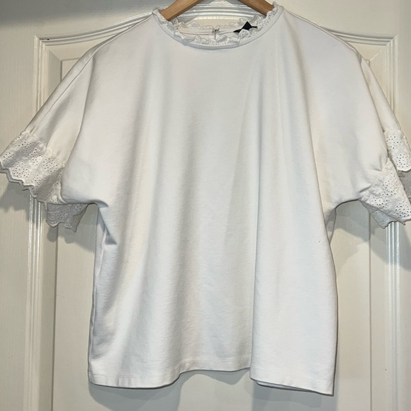 Ann Taylor Eyelet Lace-Trimmed SS White Blouse - Picture 1 of 6